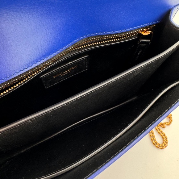 SAINT LAURENT Snooth Calfskin Suede Monogram Cassandra Clasp Bag Bleu Saphr - Picture 13 of 13